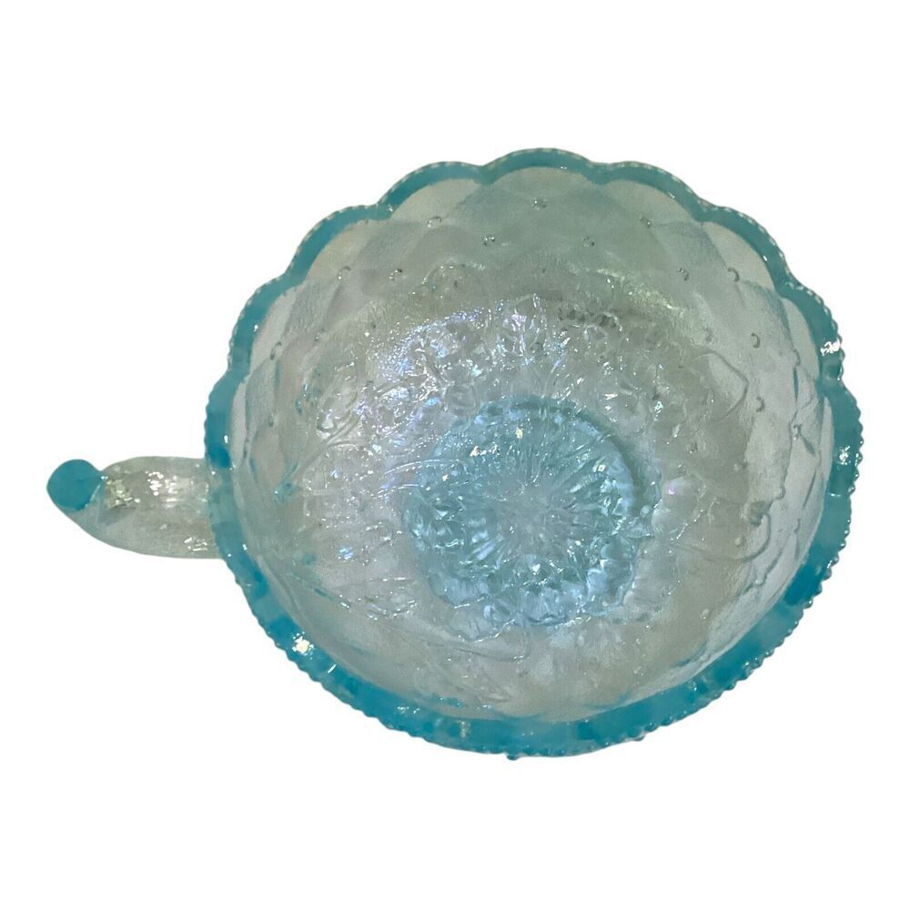 Vintage Imperial Aquamarine Blue Carnival Glass Candy Nut Bowl with Handle - Picture 2 of 7